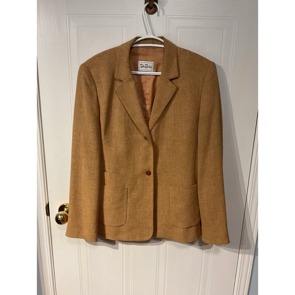Betty Barclay Blazer Womens 12 Camel Tan Excellent Textured Two Button Lined